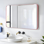 36x24 Mirror Rectangle Wall Mounted Aluminum Metal Frame Square Mirrors for Entryway Girl Bedroom Bathroom Living Room 36 24 inch Pink Rose Gold