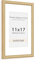 Natural Oak 11x17 Picture Frames Mat to 8x12 Picture Display,Original Wood Handcrafted Diploma Frame,Wooden Frame 11x17 with Tempered Glass Graduation Family Wedding Certificate Photo Wall Mounted
