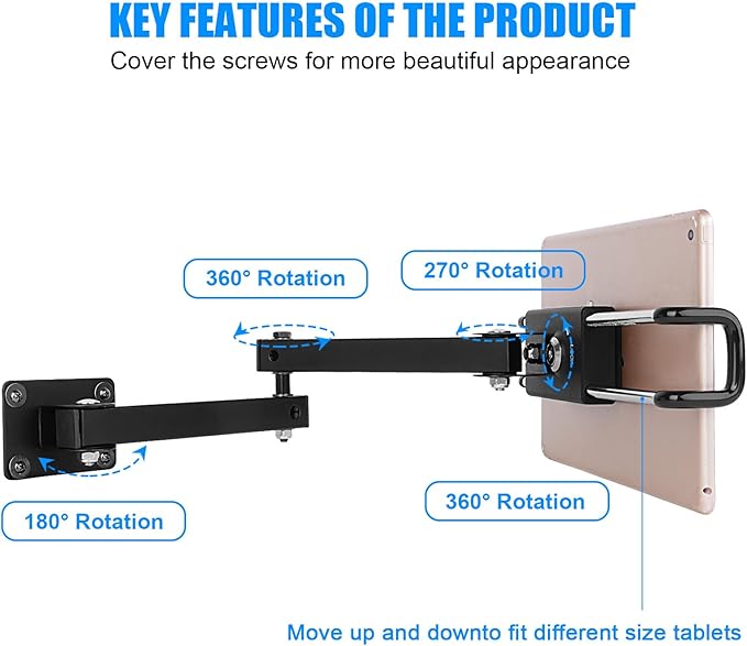 Tablet Wall Mount Bracket for 7-13 inch Tablets, Anti-Theft Adjustable Stand Holder for Exhibition Halls, Meeting Rooms, Classroom, Supermarket, etc.
