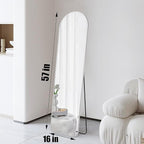 57x16 Door Hanging Full Length Mirror, Floor Stand (Height 5.7ft just Body in1.3ft) / Wall Mounted Metal Frame Arch Dressing Mirrors for Bedroom Living Room 57 inch Silver