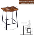 DUHOME 24” Square Tufted Counter Bar Stools Set of 2, Breathable Faux Leather Upholstered Barstool with Footrest, Backless Stool for Kitchen Counter Island Bar, YellowishBrown