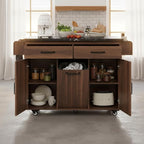 51" Moveable Kitchen Island with Trash Can Storage Cabinet, Kitchen Cart with Drop Leaf, Spice Rack, Towel Rack and Drawer, Rolling Kitchen Island on 5 Wheels with Adjustable Shelf