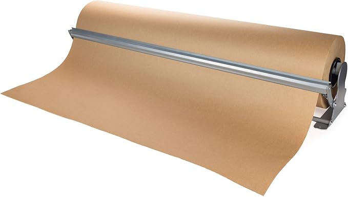 IDL Packaging 36" Kraft Paper Roll Dispenser & Cutter for Rolls up to 36" Wide and 9" in Diameter – Tabletop Reinforced Steel Paper Holder with a Cutter – for Kraft and Butcher Paper