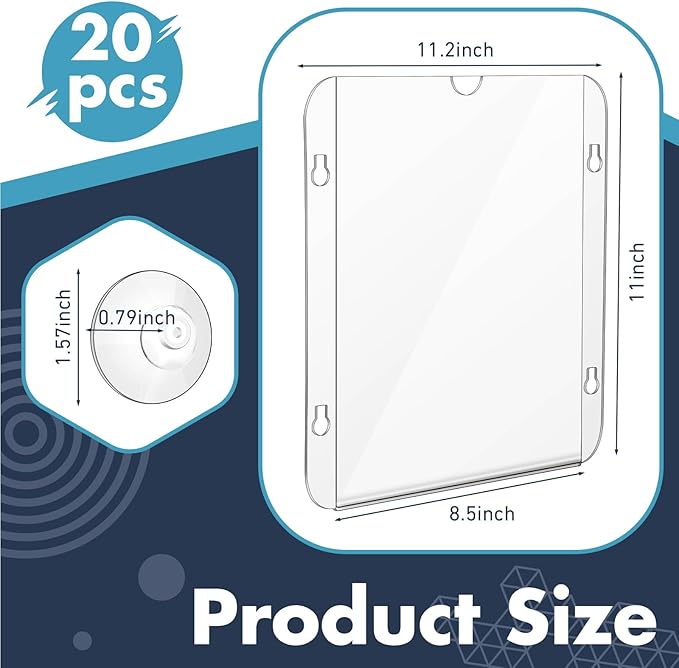 Handepo 20 Pack Acrylic Window Sign Holder 8. 5 x 11 Inch with 4 Suction Cups Clear Acrylic Frames for Glass Door Window Wall Mount Sign Holder for Home Office Mall Promotion Restaurant Menus
