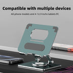 iPad Holder Stand, Tablet Holder with Thickened 360° Rotating Base Dual Rod Adjustable Aluminum Stand for All 4-12.9’’ iPad Surface Samsung Phone Tablet Kindle E-Reader and More, Space Gray