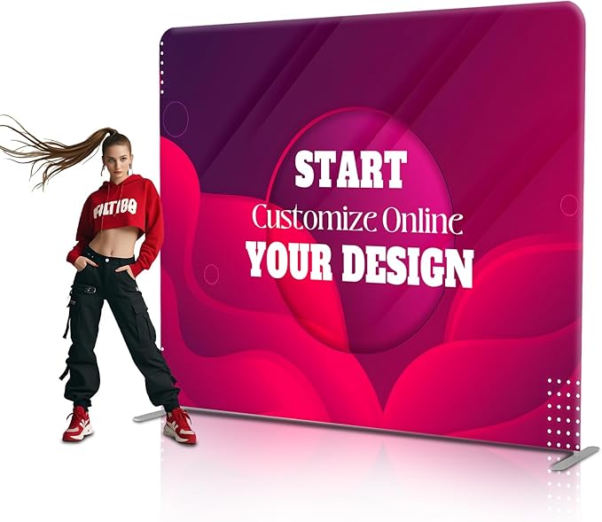 Custom Tension Fabric Display Backdrop Trade Show Backdrop Banner Stand for Weddings, Events, Booth (Double Sided Print 7.5x16 Ft)
