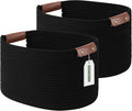 Cotton Rope Basket, Storage Baskets with Handle, 15x10x9 Inch Woven Basket for Shelves, Laundry, Towels, Clothes, Books (Black 2Pack)