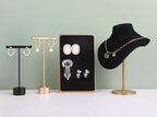 GemeShou Gold Metal Single Pair T Bar Earring Retail Display Stand for show, Tabletop Jewelry Tower Holder for Girl Women【Gold-Round Base Height 5.3"】