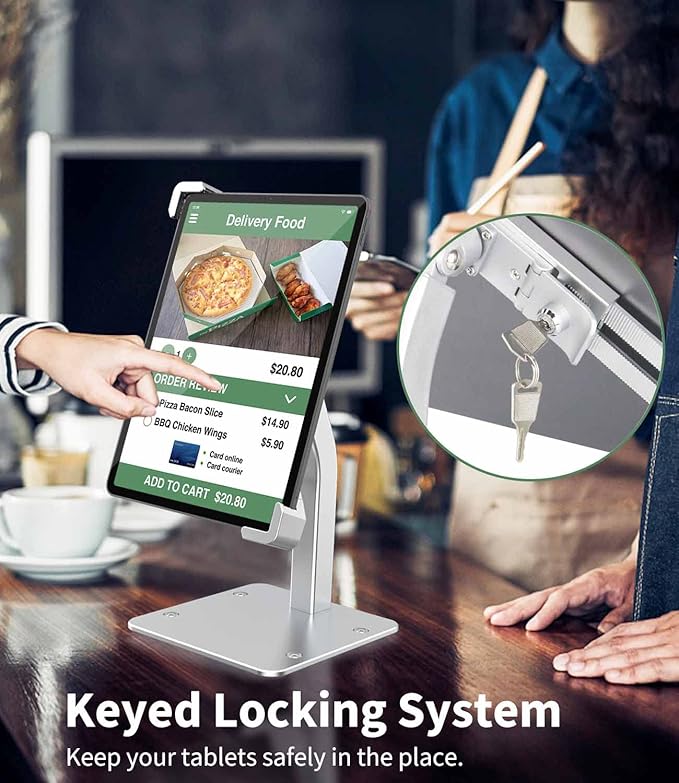 Anti-Theft Desktop Tablet Kiosk Stand for 7-11" Tablets, Security Countertop Stand with Lock & Key, 360 Swivel, Non-Slip Rubber, Compatible with iPad Pro 11/Air/Mini, Galaxy Tab S9/S8/S7