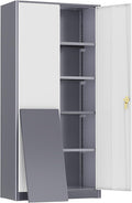 Greenvelly Metal Storage Cabinet,72” Metal Cabinet Storage with Doors and 4 Adjustable Shelves,Tall Storage Cabinet for Home,School,Gym(Grey White)