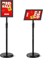 USCNC Sign Holder Stand 8.5x11 inch - Adjustable Floor Standing Sign Holder -Snap open frame,360° Rotation for Malls,Schools,Restaurants (Black 1 Pack)