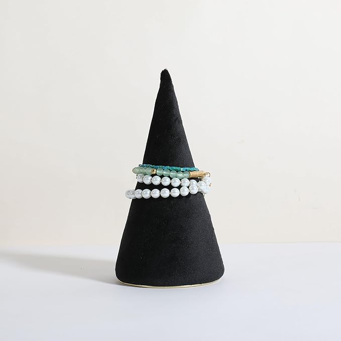 GemeShou Velvet bracelet display stand for selling, black jewelry bangle holder with golden base, felt bracelet storage organizer for nightstand home decor【Bracelet holder-black】