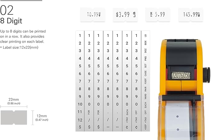 JayCo Pro 1 Line 8 Digits Price Tag Gun Kit - Includes 6,500 White Blank Labels and 1 Pre-Loaded Inker with 1 Ink Refill - for Grocery Store, Retail Shop, Garage Sale