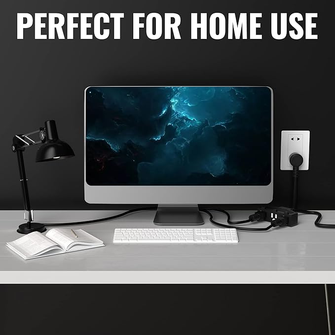 Outdoor Extension Cord 6 Ft with 3 Outlets, 14/3 SJTW 3 Prong Grounded Power Cord, 14 Gauge 14AWG Heavy Duty Power Cable, ETL Listed, 15 Amp 125 V 1875 W-Multiple Outlets for Indoor/Outdoor-Black