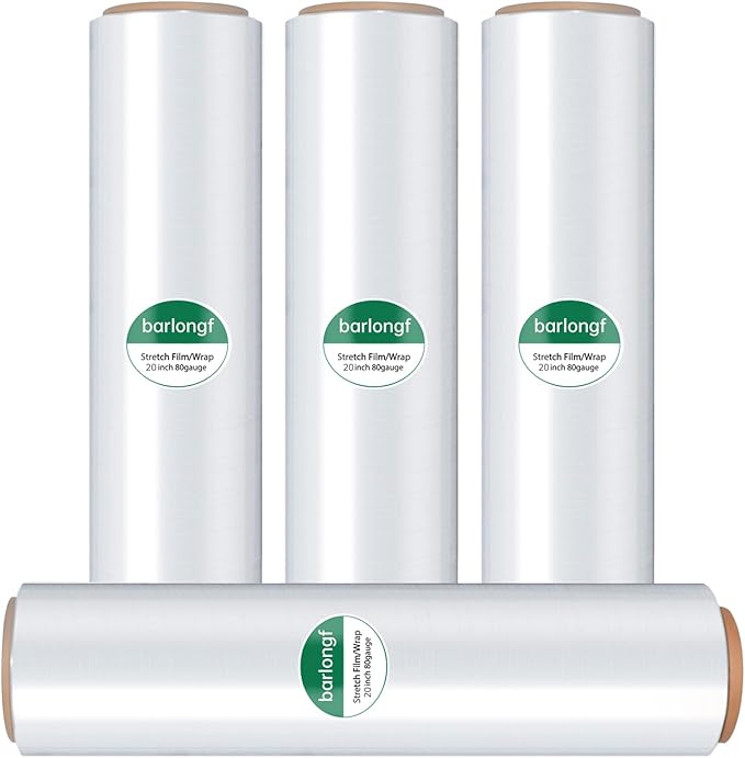 Stretch Wrap Roll 20" x 1,500ft, 80 Gauge – Clear Plastic Wrap for Moving, Packing, Pallet & Furniture – Heavy Duty Shrink Wrap Alternative, Industrial Strength Stretch Film (4 Rolls/Case)