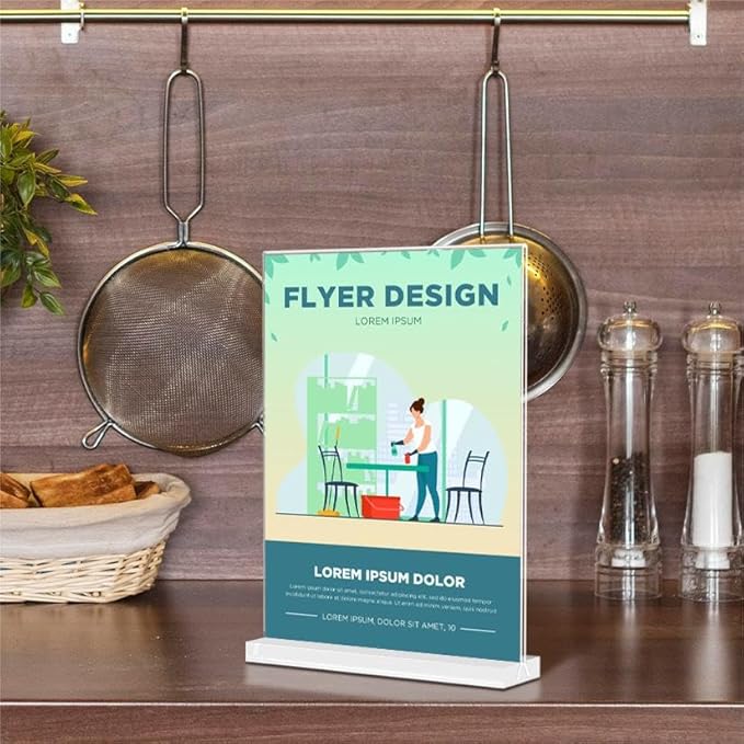 Acrylic Sign Holder 4x6 Inches 6 Pack T Shape Desktop Display Stand Vertical Double Sided Clear Table Menu Flyer Holder for Restaurants, Office, Shop, Wedding