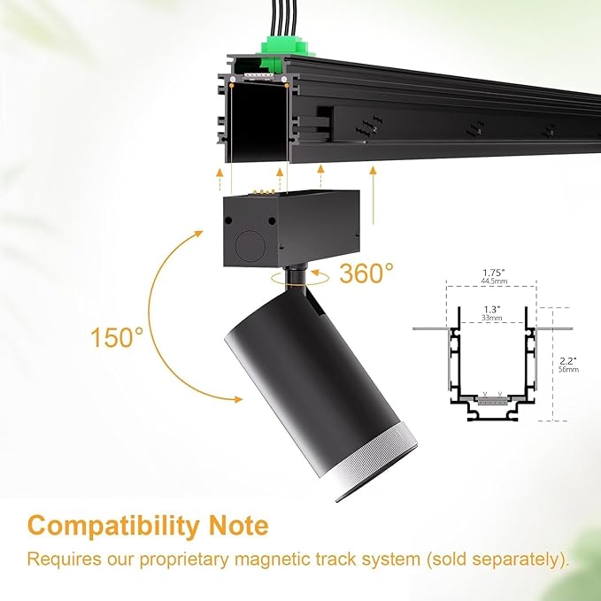 2-Pack Adjustable Focus Spotlight, 18W Magnetic Track Light Head, 24V LED Lamp, Rotatable Spotlight, Smart Control via App, Remote & Voice, Dimmable & CCT 2700K-6000K, Beam Angle 20°-45°