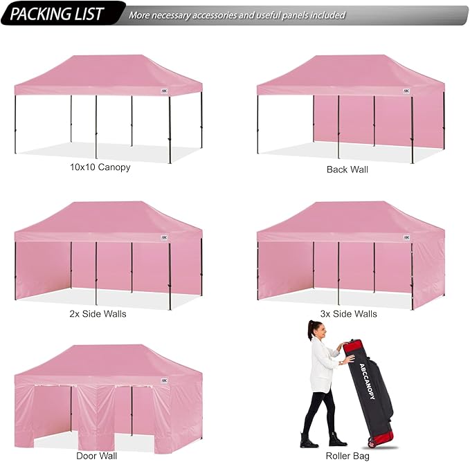 ABCCANOPY Classic Ez Pop up Canopy Tent with Sidewalls 10x20 Market and Patio-Series, Pink