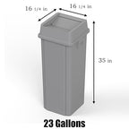 23 Gallon Gray Square Commercial Trash Garbage Can with Lid | Outdoor Office Restaurant School Kitchen