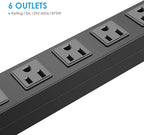 2Pack Metal Wall Mount Power Strip, Mountable Power Outlet with 6 AC Outlets, Aluminum Alloy Mount Power Socket with Switch, 15 FT SJT 3/C 14AWG Power Cord, 15A 125V 1875W (6AC)