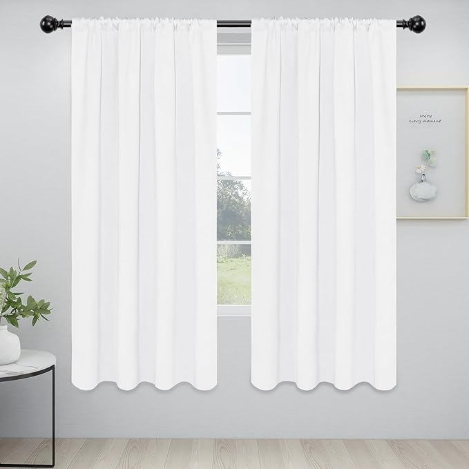 Easy-Going Rod Pocket Blackout Curtains for Bedroom, Room Darkening Window Curtains for Living Room, Thermal Insulated Noise Reduction Solid Window Drapes, 2 Panels(42x72 in, White)