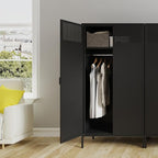 Metal Storage Cabinets Locker with Hanging Rod and Adjustable Shelves, 71'' Clothing Steel Storage Wardrobe for Home & Office, School, Employee,Gym(Black, 71''H-Wardrobe)