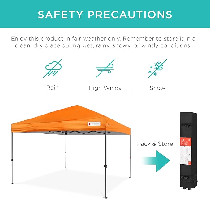 Best Choice Products 10x10ft 1-Person Setup Pop Up Canopy Tent Instant Portable Shelter w/ 1-Button Push, Case, 4 Weight Bags - Orange