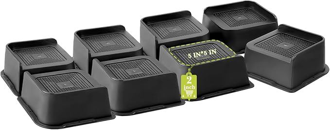 Bed Risers 2 inch, 3 inch, 4 inch, 6 inch, 8 inch Heavy Duty, Oversized Furniture Riser for Couch Sofa Table Chair Leg Frame Dorm, Support up to 6000 Lbs (Black 8 Pack, 2 inch)