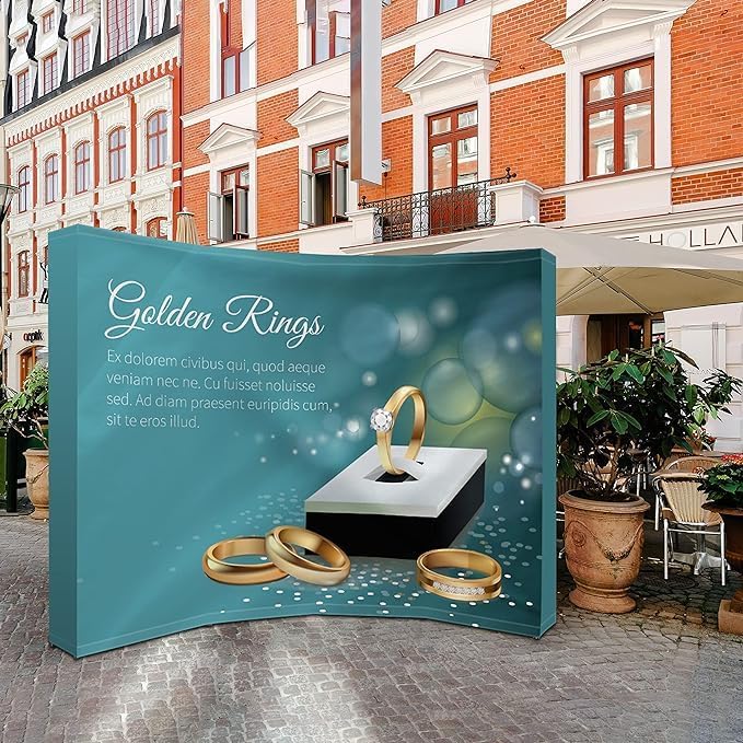BannerBuzz Fabric Pop Up Curved Display, 230 GSM, Polyester Fabric, 17 mm Pole Diameter, 1.4 mm Thick Pole, 1440 DPI Dye Sublimation Printing (Hardware Only, 8' x 8')