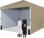CROWN SHADES 10X10 Comercial Instant Canopy Pop Up Tent with Center Lock, 300D Fabric, 4 Sidewalls, Sto'N Go Bag, Beige