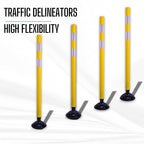 BESEA 8PCS 48" Traffic Delineator Posts with Detachable Base & High-Visibility Reflective Collars,Yellow Durable Flexible Safety Cones for Work Zones, Parking Lots, and Roadways