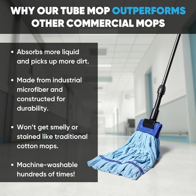 Commercial Mop Head Replacement – 1 Pack Large Yellow Microfiber Tube Mop (18 oz.) | Industrial Wet Mops | Washable Refill, Reusable, Heavy Duty, Looped End Mopheads | Hardwood, Concrete