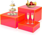 3Pcs Rose Red Buffet Risers Acrylic Boxes Display Food Risers for Buffet Table Platter Parties Weddings Catering Dessert Collectibles Figures Show ( 6''x7''x8'')