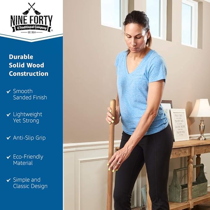 Nine Forty 48" Premium Nylon Dust Mop with Wood Handle - Heavy Duty Mop Head for Industrial, Commercial, and Residential Cleaning - Dry Floor Duster for Hardwood Surfaces and Commercial - Blue