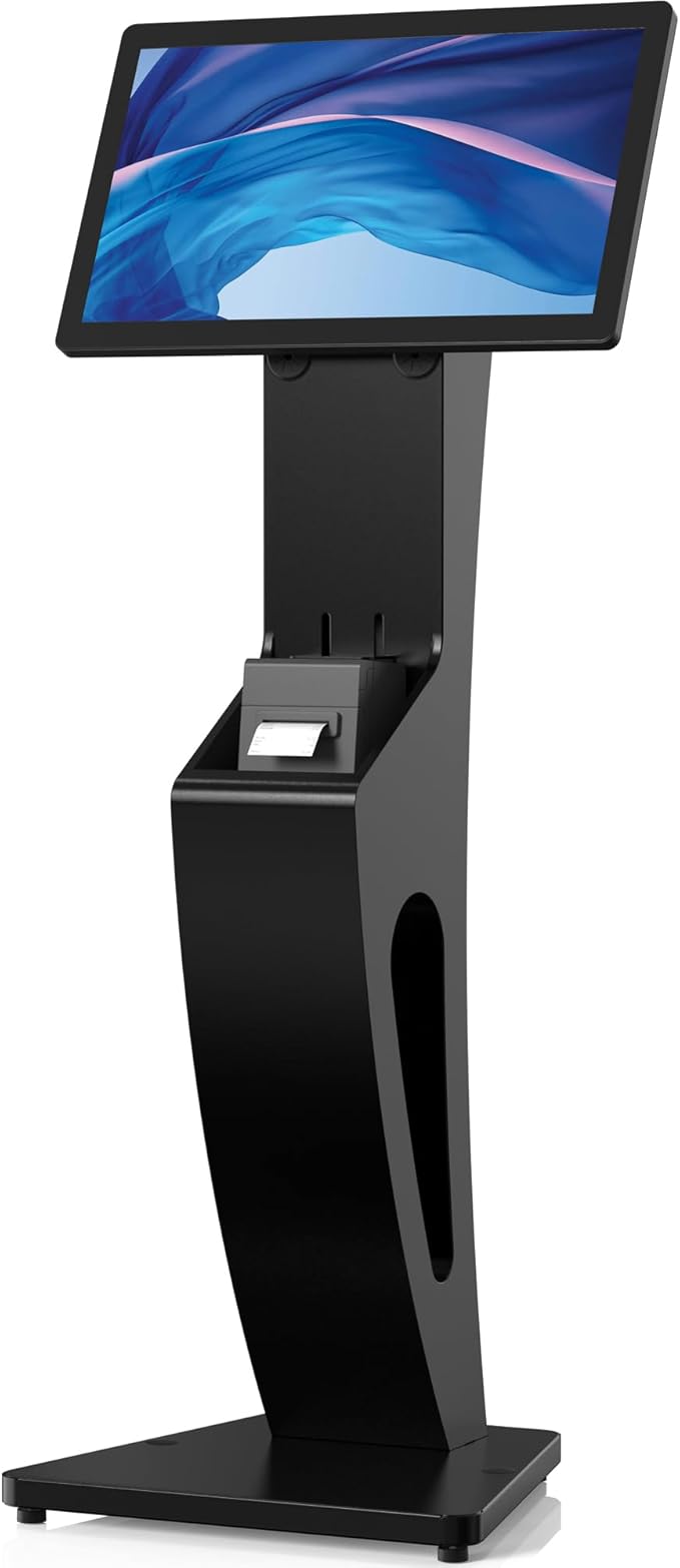 CTA Sleek Floor Stand Kiosk for Monitors – Sleek Floor Kiosk Stand with Printer Slot for Monitors 15" to 32" up to 60lbs - for Check-in Stations & POS Stations & More - Black (ADD-LDSLEEK)