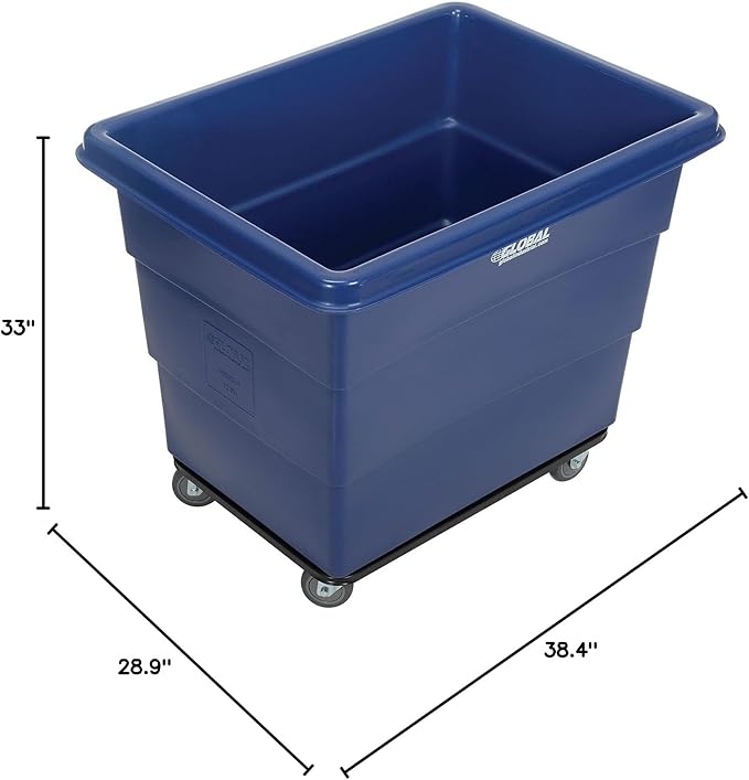 Global Industrial 12 Bushel Plastic Bulk Box Truck, Steel Chassis Base, 1000 lbs. Capacity, 4" Non-Maring Rubber Casters, Blue, 38-2/5"L x 28-9/10"W x 33" H