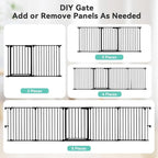 COMOMY 127.8" Extra Wide Baby Gate, Dog Gate for House Stairs Doorways Fireplace, Auto Close Pet Gate with Door Walk Through, 5 Metal Panels, Hardware Mounted Baby Fence Indoor Outdoor(30" Tall,Black)