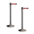 CCW Set of 2 Retractable Belt Barriers Stanchion, Polished Stainless Steel Post, RBB-100 (9 Foot Belt, Red"Authorized Access ONLY" White Letters Belt)