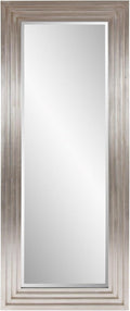 Howard Elliott Bright Silver Leaf Tall Delano Mirror, Large Self Standing Full Length Rectangular Mirror with Stepped Levels, 34 x 82 Inch