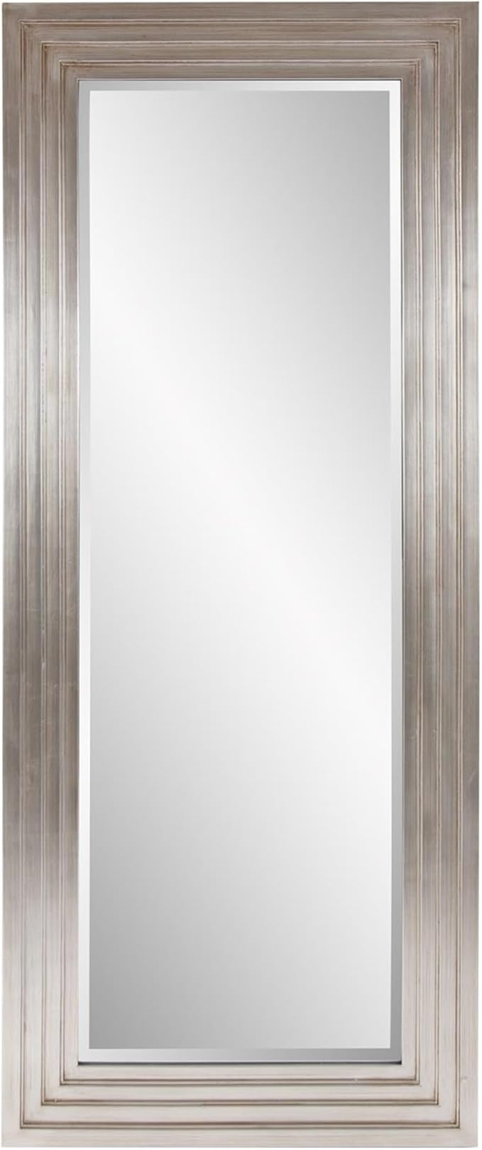 Howard Elliott Bright Silver Leaf Tall Delano Mirror, Large Self Standing Full Length Rectangular Mirror with Stepped Levels, 34 x 82 Inch
