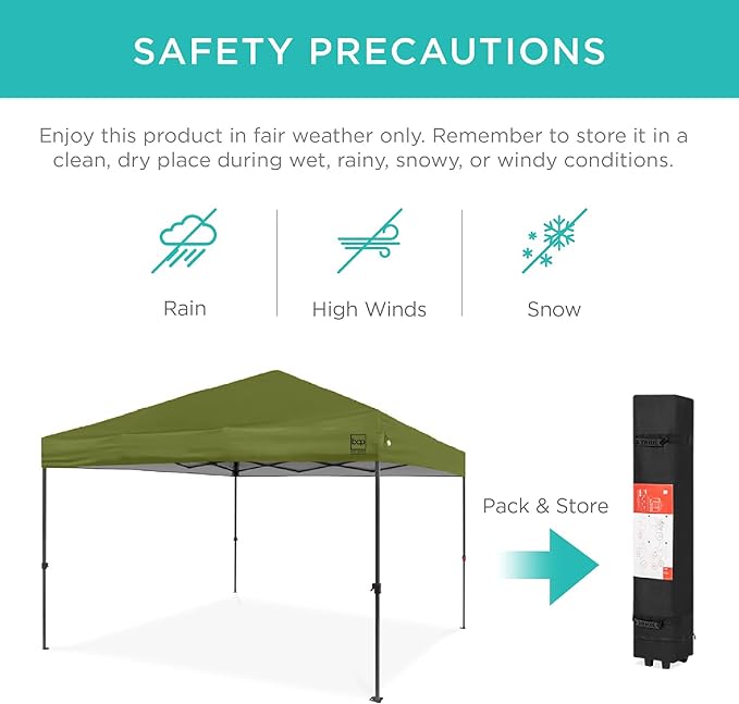 Best Choice Products 10x10ft 1-Person Setup Pop Up Canopy Tent Instant Portable Shelter w/ 1-Button Push, Case, 4 Weight Bags - Olive Green