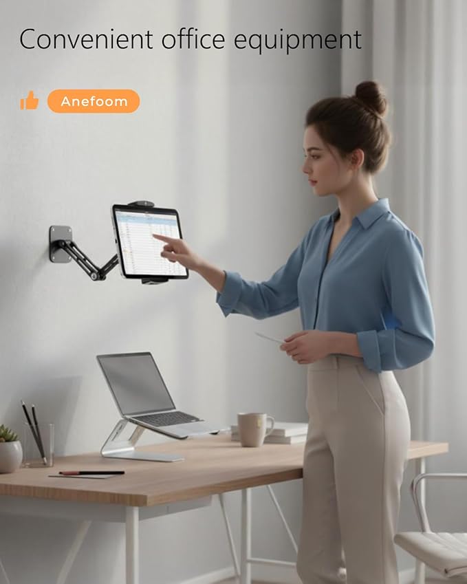 iPad Wall Mount, Aluminium Extendable Tablet Wall Mount Holder with 360° Adjustable Rotating Base Foldable for iPad Pro Air Mini, Galaxy Tab/Kindle, All 4.7-13" Phones & Tablets
