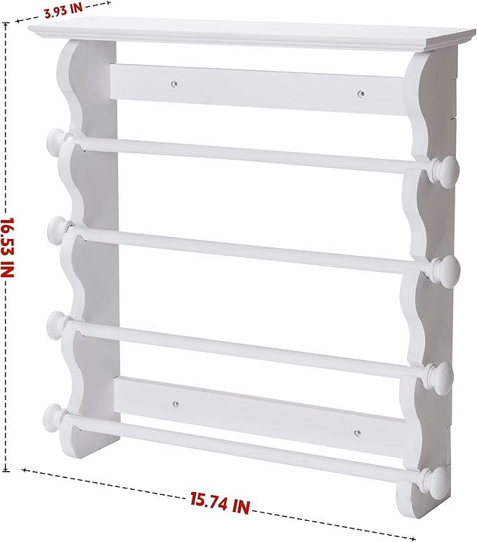 4-Tier Wall-Mounted Wooden Bracelet Holder – Elegant White Jewelry Display Rack with Top Shelf for Perfume, Sunglasses & Accessories – Hanging Organizer for Bracelets, Bangles, Watches & Necklaces