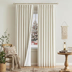Vision Home Natural Pinch Pleated Full Blackout Curtains Linen Blended Room Darkening Window Curtains 112 inch for Living Room Bedroom Thermal Insulated Pinch Pleat Drapes with Hooks 40" Wx112 Lx2