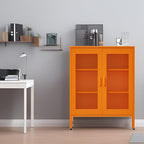 Metal Storage Cabinet with Mesh Doors,Steel Display Cabinet with Adjustable Shelves,Metal Office Storage Locker for Home Office,Garage (Orange, 40''H)