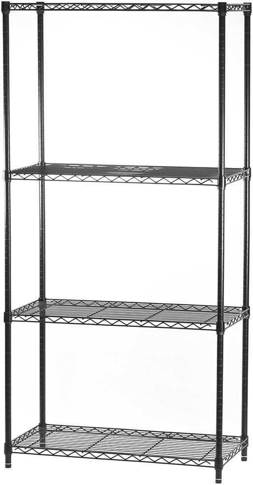 Shelving Inc. 8" d x 42" w x 72" h Black Wire Shelving with 4 Tier Shelves, Weight Capacity 300lbs Per Shelf