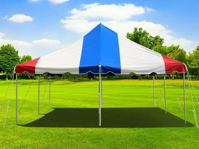 TentandTable 20' x 20' Premium Canopy Tent, Red/White/Blue, Outdoor Pole Tent, 40-80 Person Capacity for Parties, Weddings, Events, Commercial, Residential Use, Large Heavy Duty Vinyl Canopy Tents