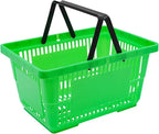 LOYALHEARTDY 12PCS Shopping Baskets with Handles, 21L Plastic Grocery Basket for Retail Store, Supermarket, Grocery Shopping |17" x 12" x 9" Portable Shop Basket (Green)