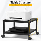 Under Desk Printer Stand with Wheels, 2-Tier Heavy Duty Rolling Cart with Storage Shelf, Industrial Printer Table for Printer, Scanner, Home, Office, Black