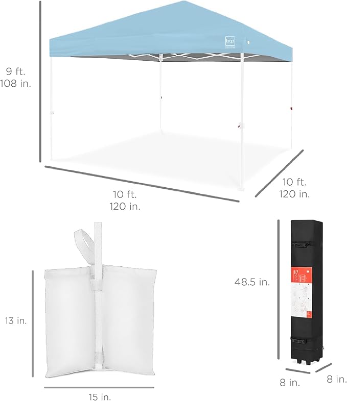 Best Choice Products 10x10ft 1-Person Setup Pop Up Canopy Tent Instant Portable Shelter w/ 1-Button Push, Case, 4 Weight Bags - French Blue/White